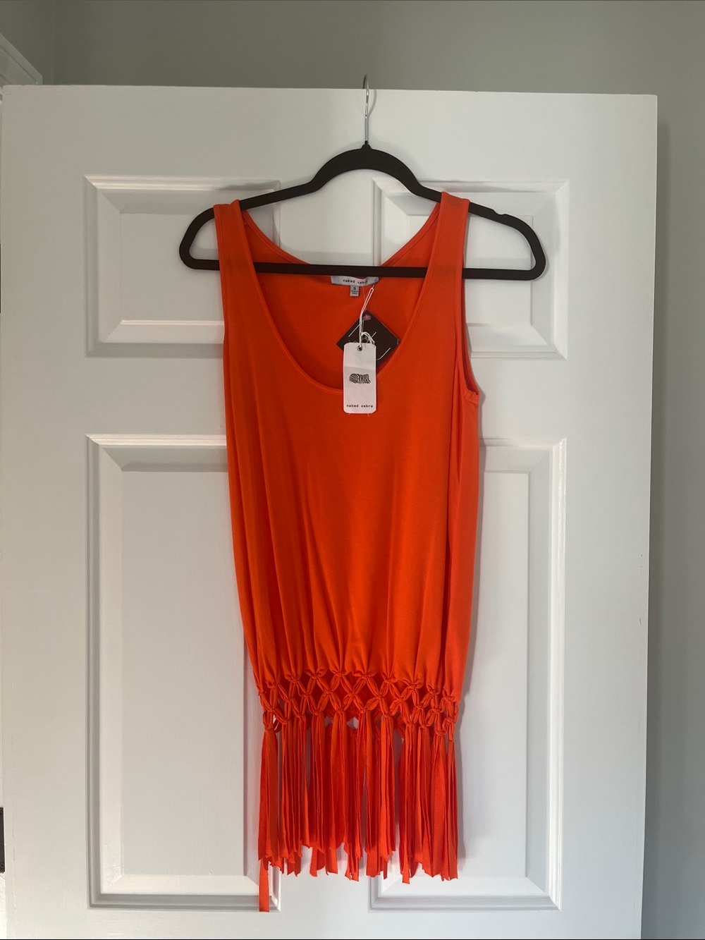 Naked Zebra Bright Orange Fringe Tank